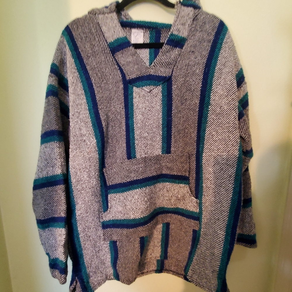 Baja Hoodie in teal and gray. Mexport XL
